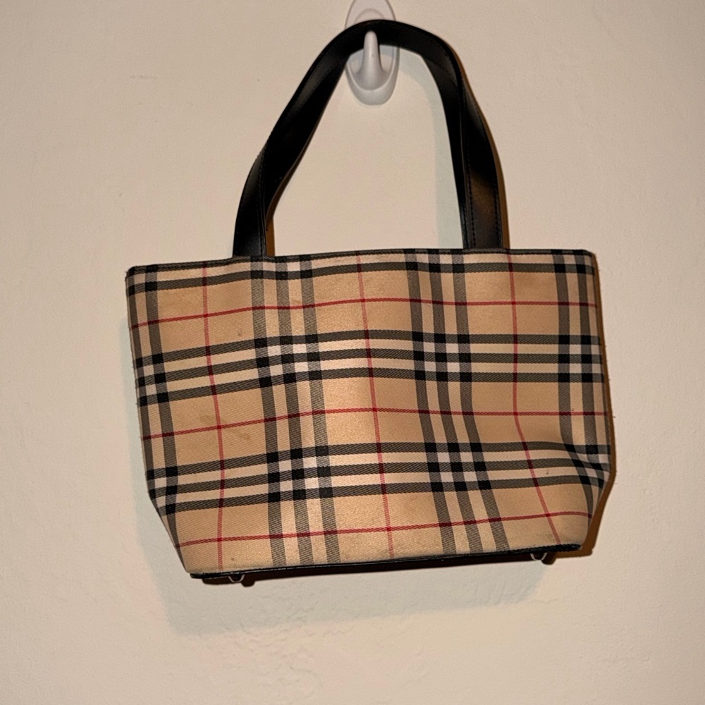 Burberry Beige Plaid Mini Tote with Black Leather Handles - Picture 10 of 13